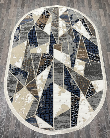 Ковер турецкий 40667C AURA (Акрил, бежевый, синий) овальный